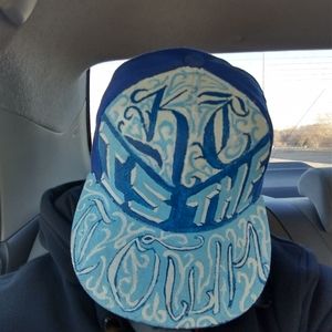Custom hand painted blue and white Casey is the town hat